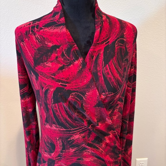 Norma Kamali Faux Wrap Jersey Dress, Feather Print, Medium, Office Cocktail - Picture 3 of 16